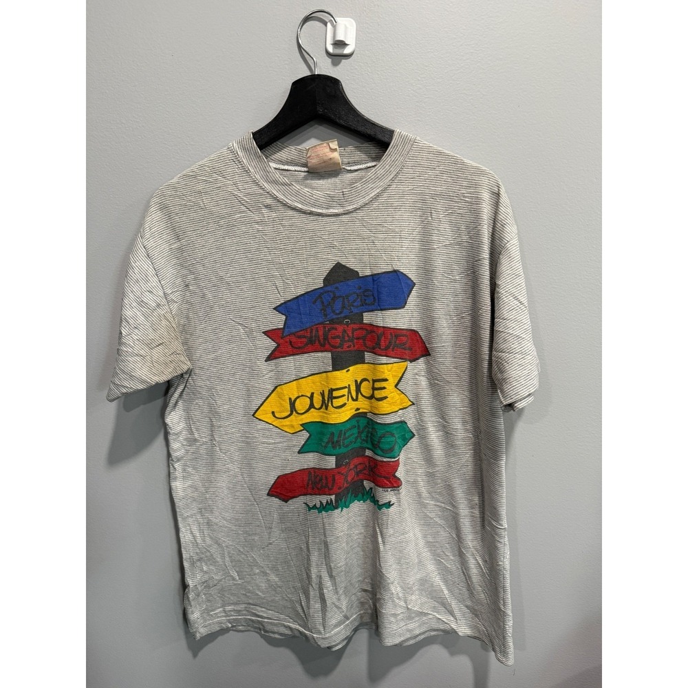 Vintage Attraction Destinations T-Shirt Striped Paris Singapore Jouvence